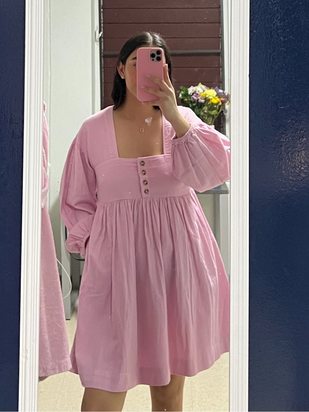 Pink Square-Neck Babydoll Dress - Brand Unspecified